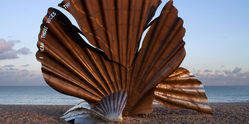 A striking metal sculpture on the beach represents one of the unique things to see in Aldeburgh.