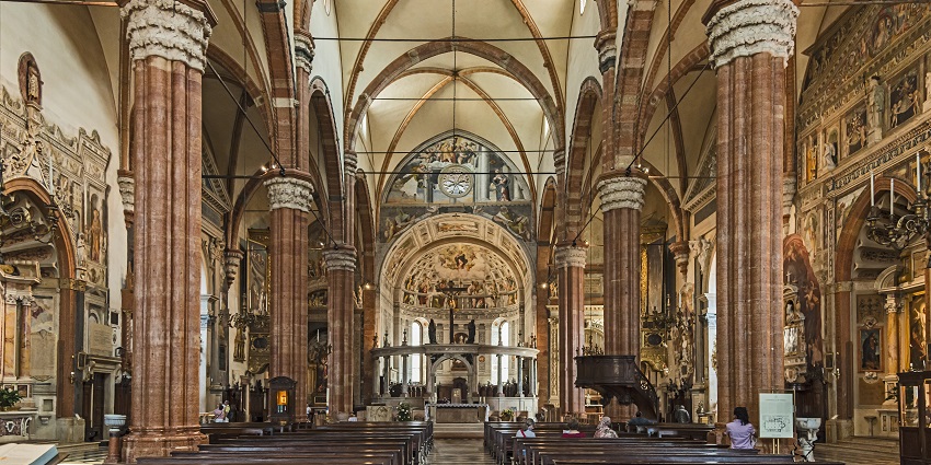 Stunning cathedral featuring Romanesque architecture and frescoes.