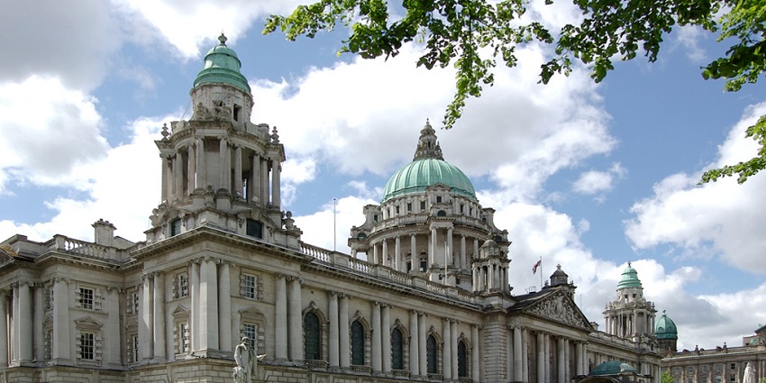 An image showing the Belfast City Hall, a historic building in the city centre.
