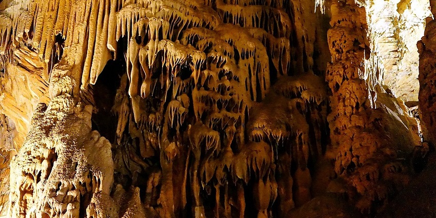Limestone deposits form inside Vranjača Cave in Croatia, a unique site to explore