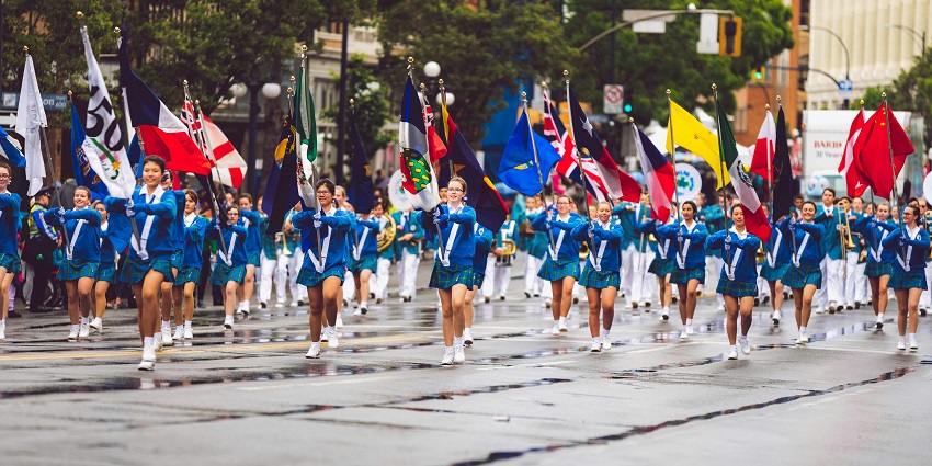 A parade of Ukrainians in embroidered shirts during the vibrant Vyshyvanka Festivals in Ukraine
