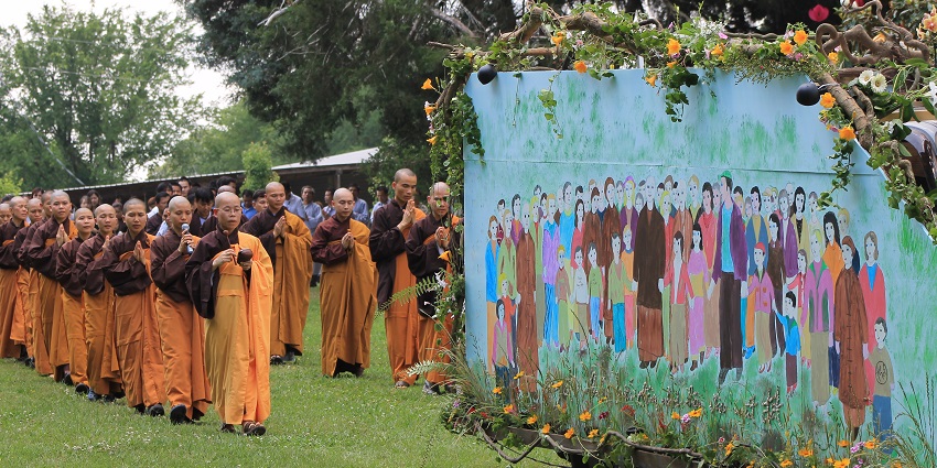 Monks performing rituals as a part of the Waisak, a festival in Indonesia.