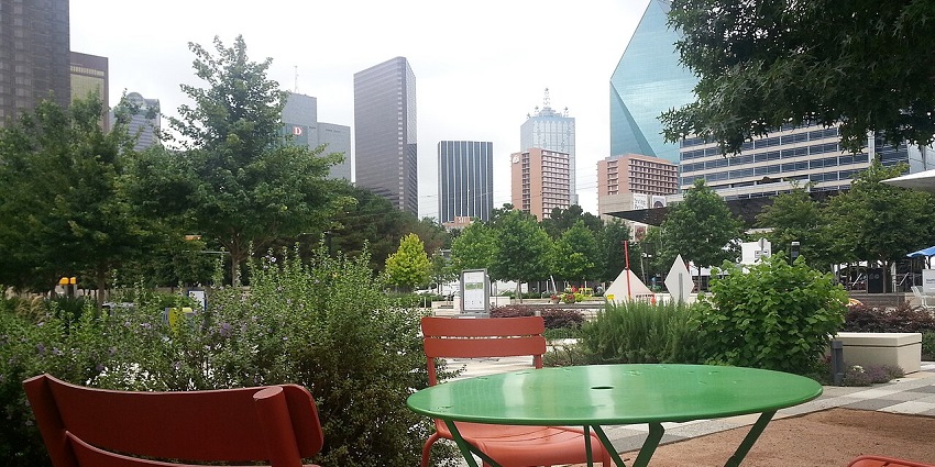 Klyde Warren Park with city views—perfect for outdoor fun and things to do in Dallas.