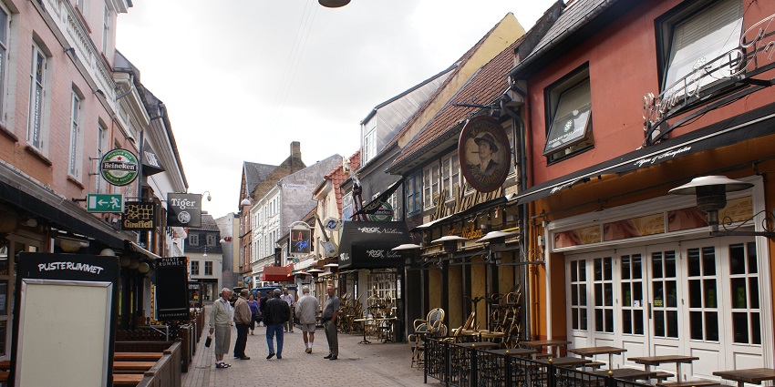 Historic streets with cafes in Aalborg’s old town, part of the popular things to do in Aalborg.