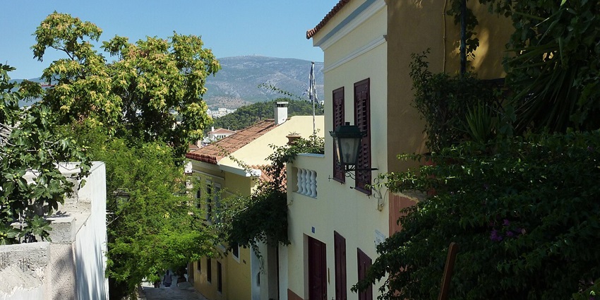 A charming street view of Plaka, known for its things to see in Athens for couples.