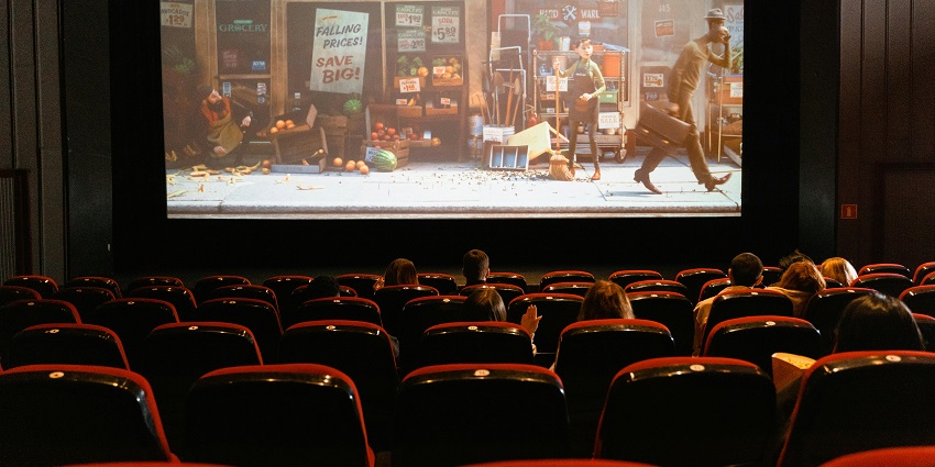 Filmgoers watching a screening at a place similar to the Belmont Filmhouse in Aberdeen.