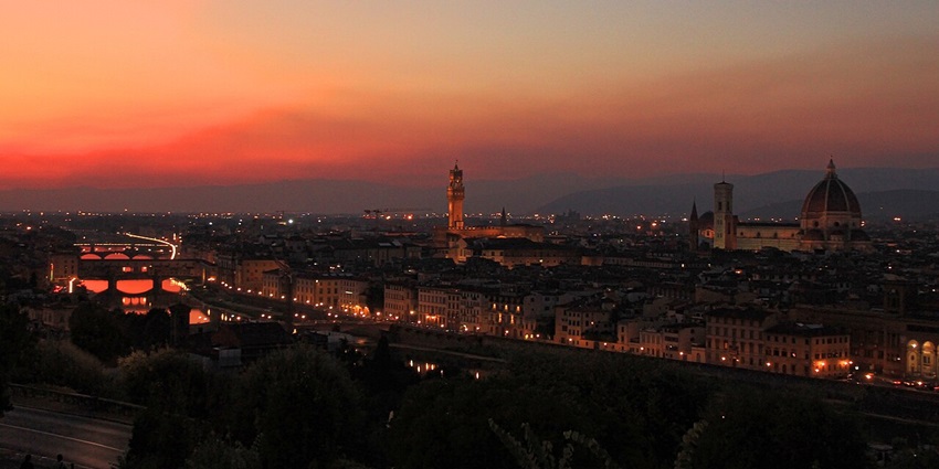View of the sunset from Piazzale Michelangelo, one of the great things to do in Florence in June.