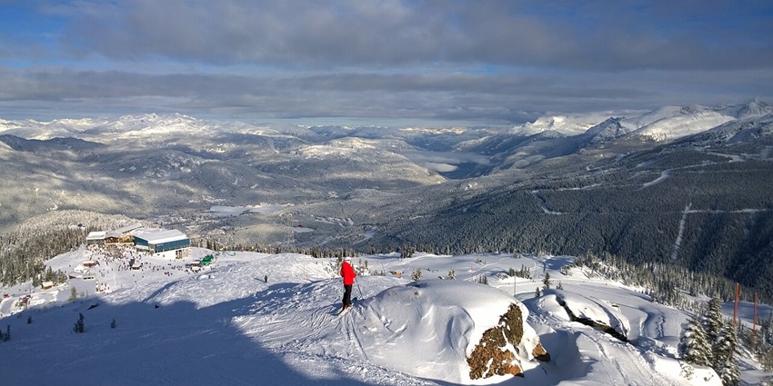 Skiers at Whistler Blackcomb enjoying snow sports, one of the best things to do in BC, Canada.