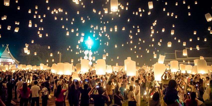 Lanterns are released into the sky during the Yi Peng Festival in Chiang Mai, Thailand