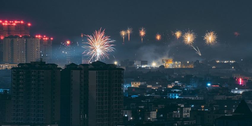 Fireworks lighting up the sky during New Year parties in Kodaikanal at Zostel