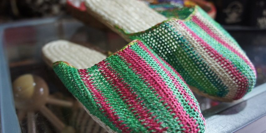 Get stylish and eco-friendly slippers or handbags made from the durable abaca plant fiber.