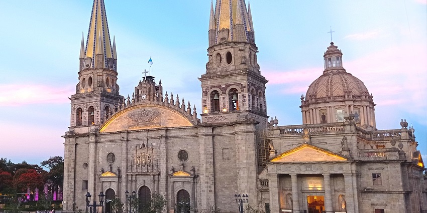 Cathedral with iconic twin spires and central dome, things to do in Guadalajara, Mexico.