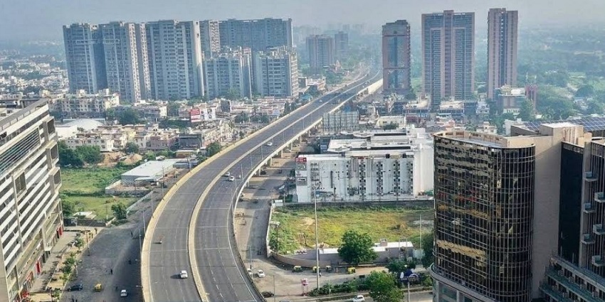 Majestic skyline of Ahmedabad with skyscrapers and highways to explore in Gujarat