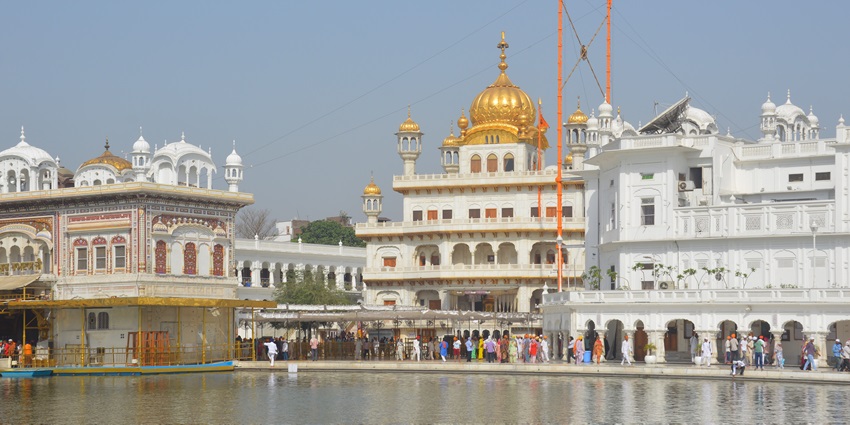Sacred Sikh throne next to the Golden Temple, symbolising justice and spiritual authority.