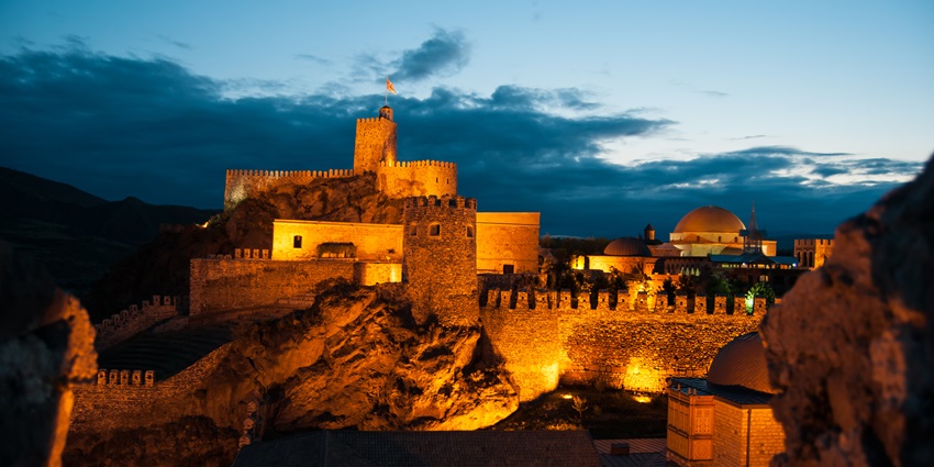 Stone towers and dome-shaped halls form the restored layout of Rabati Castle, Georgia