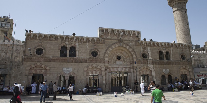 Al-Hussein bin talal mosque in Amman with traditional Islamic mosque and two minarets