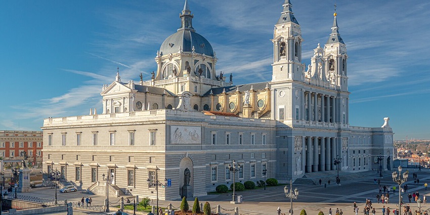 Almudena Cathedral with traditional architecture, one of the historical places in Madrid