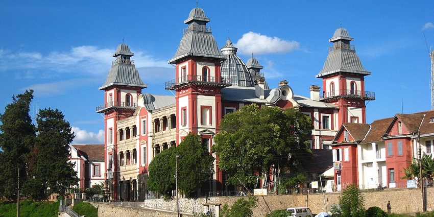 View of Andafiavaratra Palace, with its historic red-brick architecture, with royal significance.