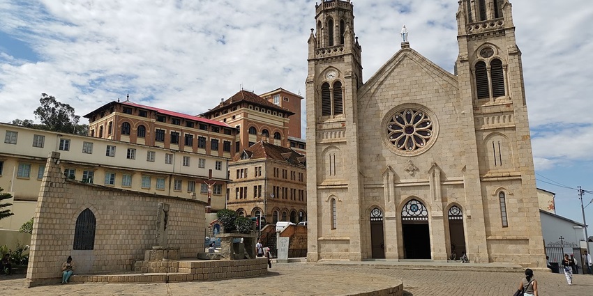 Beautiful wide view of Marie Immaculée Conception Cathedral (Andohalo) in Antananarivo.
