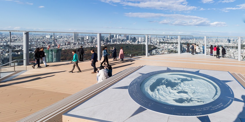 Panoramic view from Shibuya Sky observation deck, overlooking Tokyo’s skyline making it an unforgettable highlight among the top things to do in Shibuya.