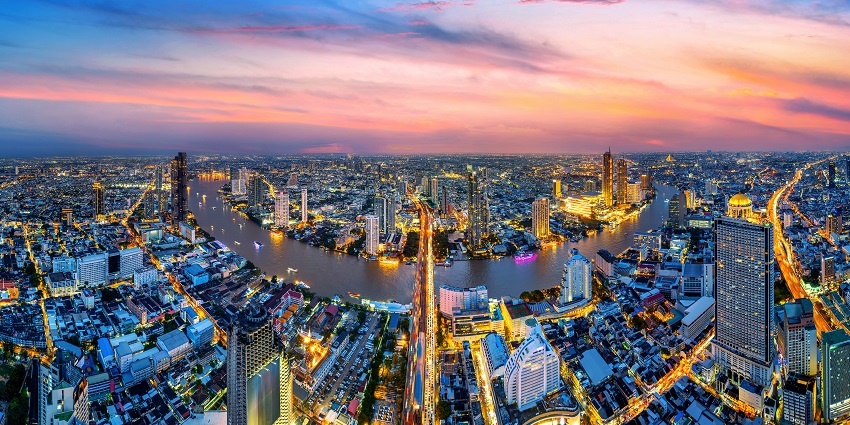 Panorama of Bangkok city at twilight, Thailand