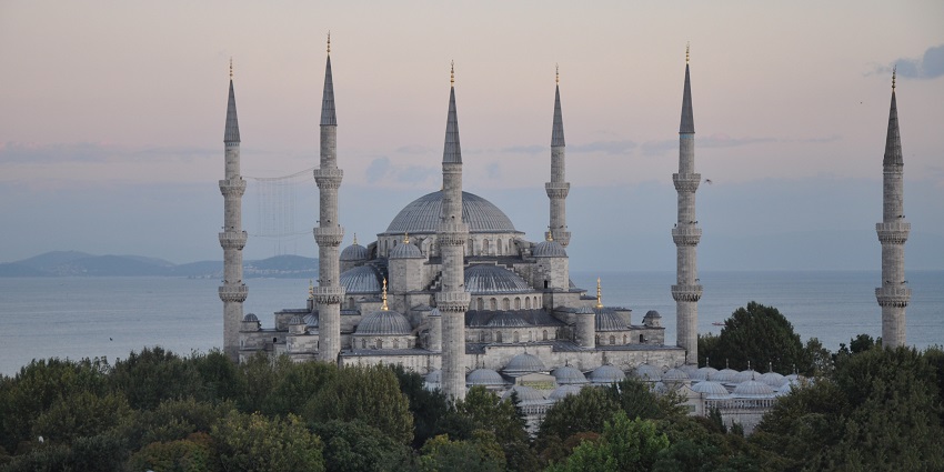 Exterior of the Blue mosque, Exemplifying the serene beauty of Monuments in Turkey