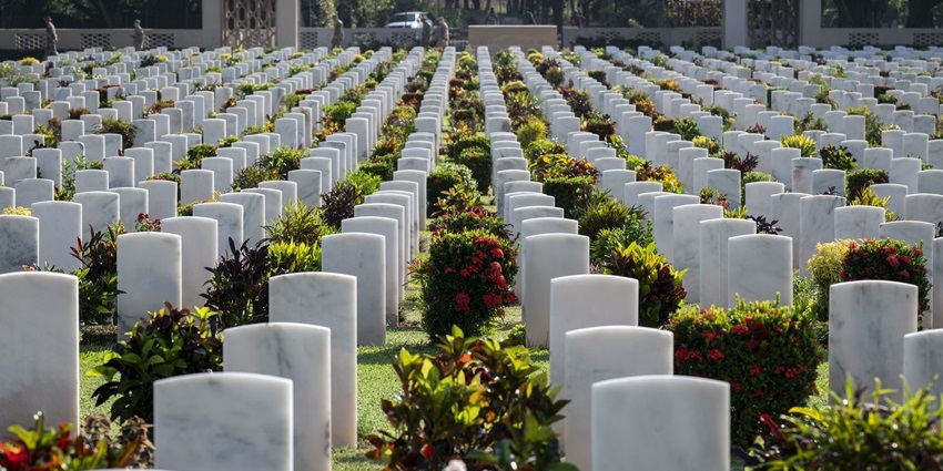 Bomana war cemetery with multiple tombstones, one of the historical places in Papua New Guinea.