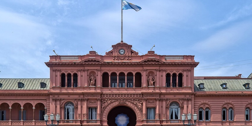 Casa Rosada with unique architecture, intricate carvings, statues ,anda flag on the top of the facade, one of the best monuments in Argentina.