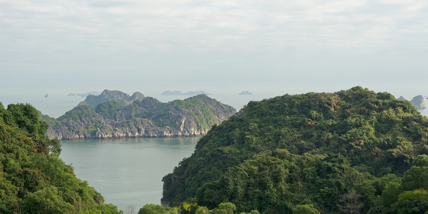 A serene image with the view of the sea from Cannon Fort Park on Cat Ba Island, Vietnam