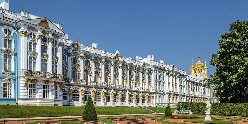 Catherine Palace with detailed architecture, one of the historical places in Russia