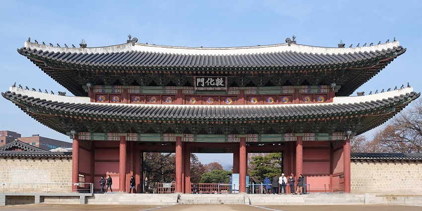 Massive entrance gate with traditional architecture, one of the historical places in South Korea.