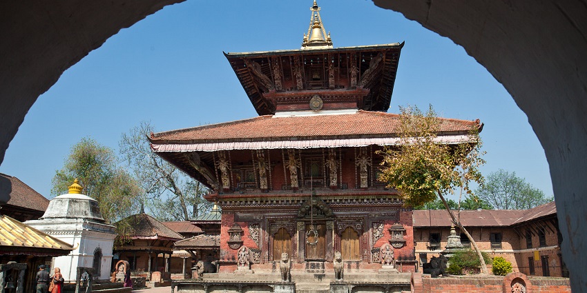 Changu Narayan Temple, with detailed carvings, is one of the Hindu monuments in Nepal.