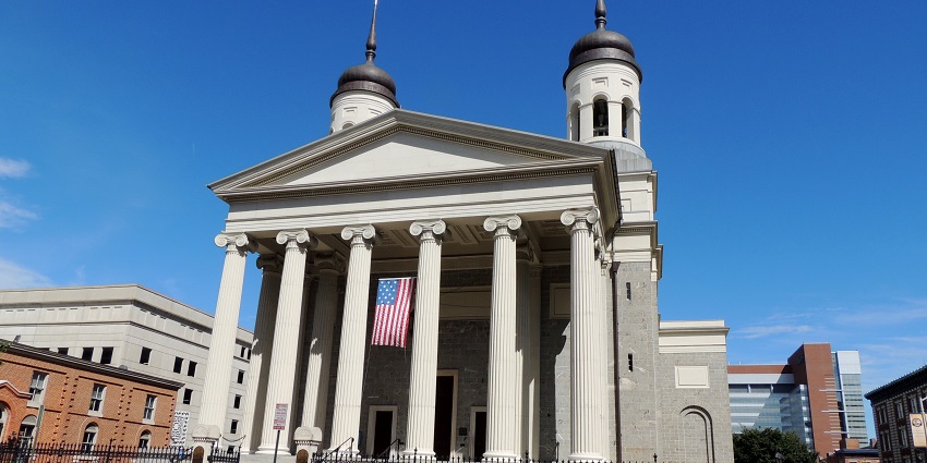 Visiting the Baltimore Basilica, America's first Roman Catholic cathedral, showcasing neoclassical architecture, one of the top things to do in Baltimore