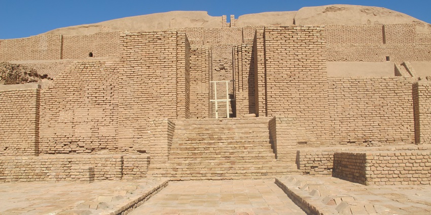 The stepped structure of Chogha Zanbil is surrounded by ruins, monuments in Iran.