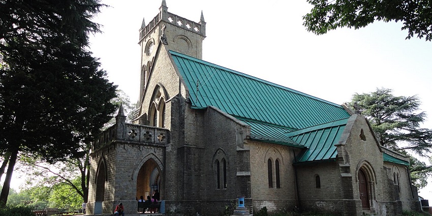 Historic Christ Church in Kasauli, featuring Gothic architecture, stained glass windows, and peaceful hillside ambiance.