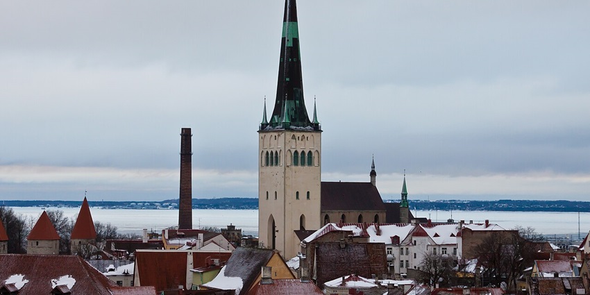 Scenic image of the tower of St. Olaf’s Church in the capital of Estonia