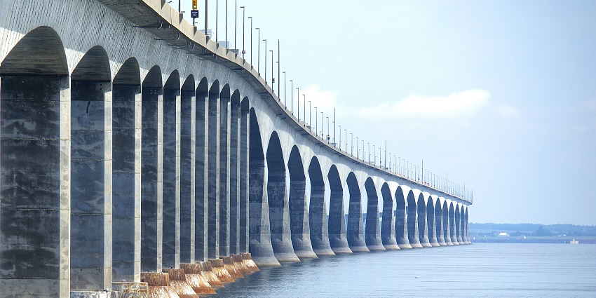 The Confederation Bridge over the Northumberland Strait, one of Canada's monuments.