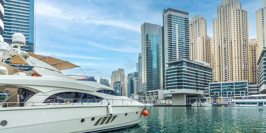 A yacht cruise with skyline views, sparkling waters, and fine onboard service, one of the things to do in Dubai Marina.