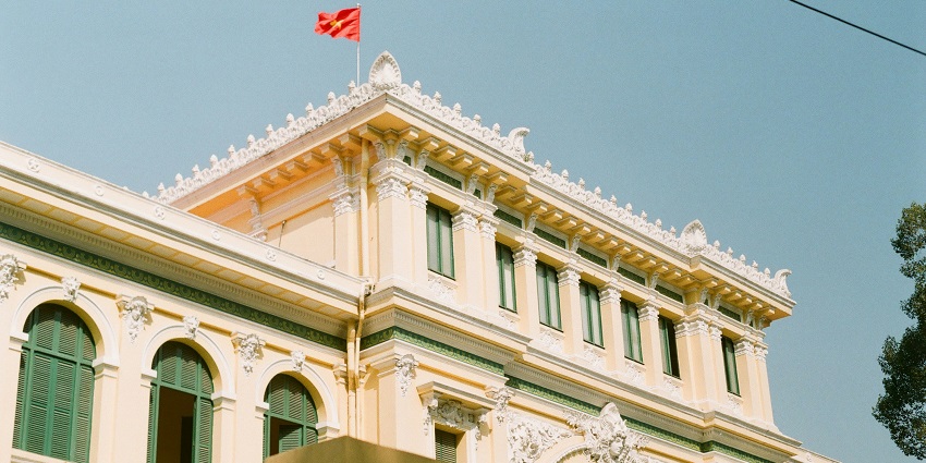 The historic General Post Office building with colonial architecture, one of the historical places in Yangon.