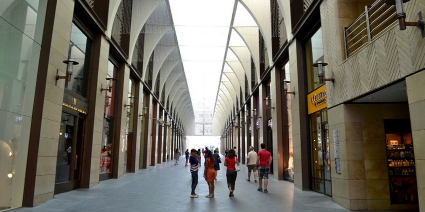 Beirut Souks vibrant shopping area with modern architecture, bustling atmosphere, and luxury stores.