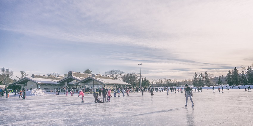 Crowds enjoying ice sculptures, street performances, and local food at Edmonton