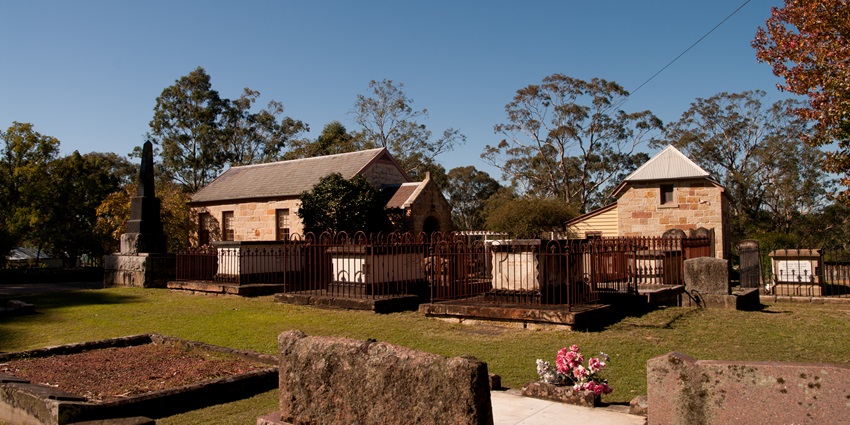 The Ebenezer Church is a historical stone church set among trees outside Sydney.