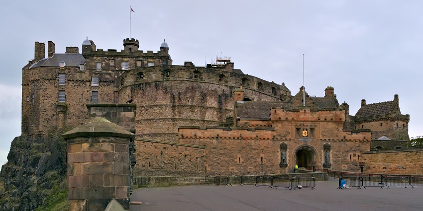 Edinburgh Castle with stone walls, one of the historical places to visit in Scotland
