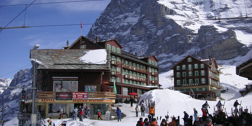 Hike along the base of the Eiger North Face for dramatic mountain scenery in Jungfrau.