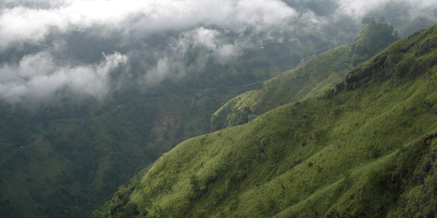 Ella Gap Valley in Sri Lanka, with lush green mountains, one of the most beautiful places to visit in Sri Lanka in December.
