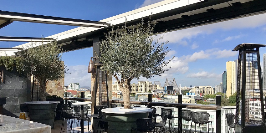 Sipping seasonal cocktails at a rooftop cafe with Nashville’s skyline in the background