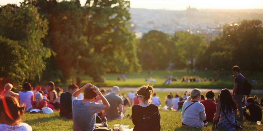 People gathering outdoors for a cultural event or community celebration