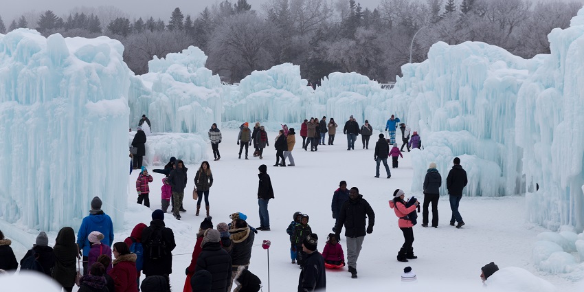 Things to do in Edmonton include walking through dazzling ice sculptures and tunnels