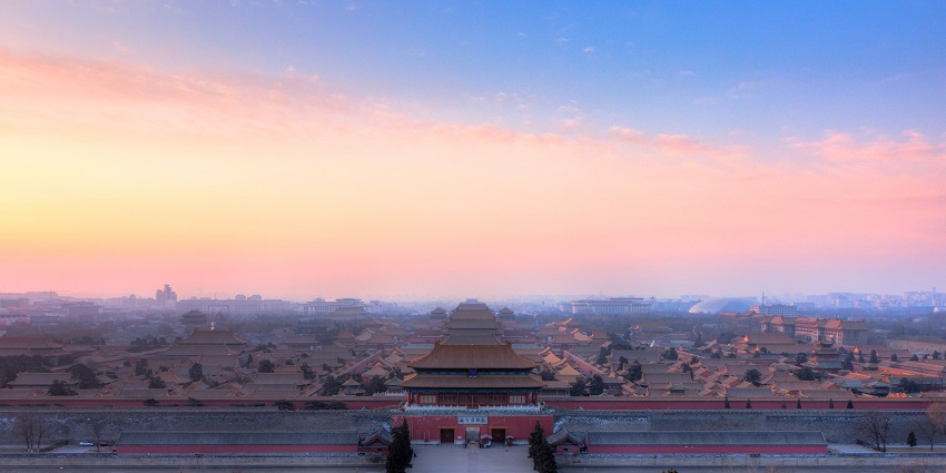 The Forbidden City, with red walls and yellow roofs, is one of the monuments in China.