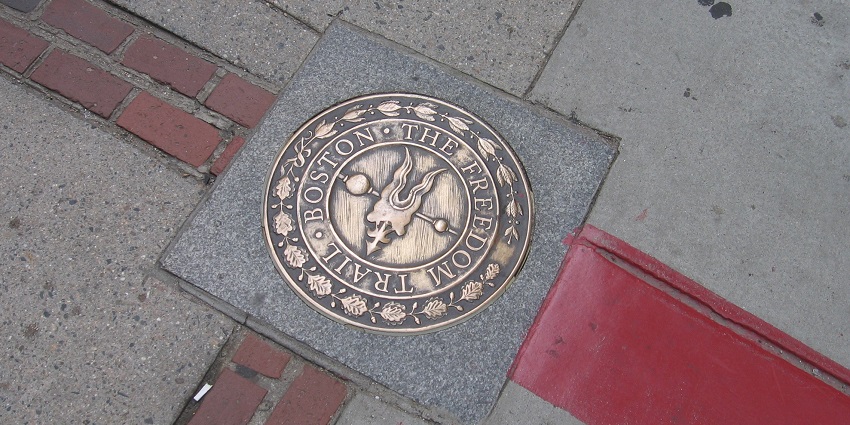Bronze Freedom Trail medallion, on the list of historical places to visit in Boston